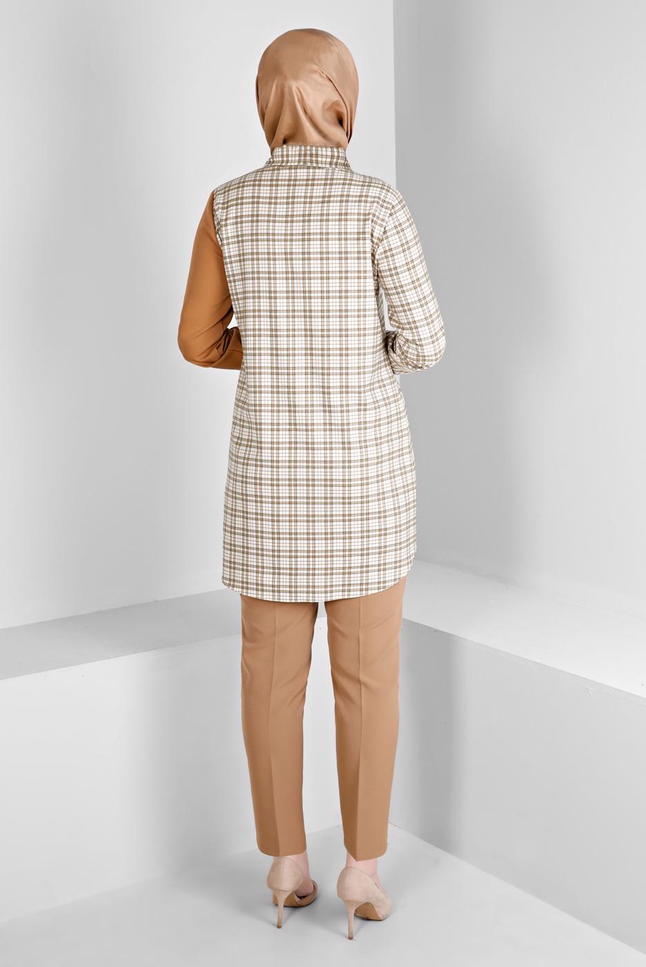 Tesettür giyim TURUNCU ALVİNA EKOSE DESENLİ TUNİK T 43396