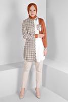 Tesettür giyim KAHVE ALVİNA EKOSE DESENLİ TUNİK T 43396