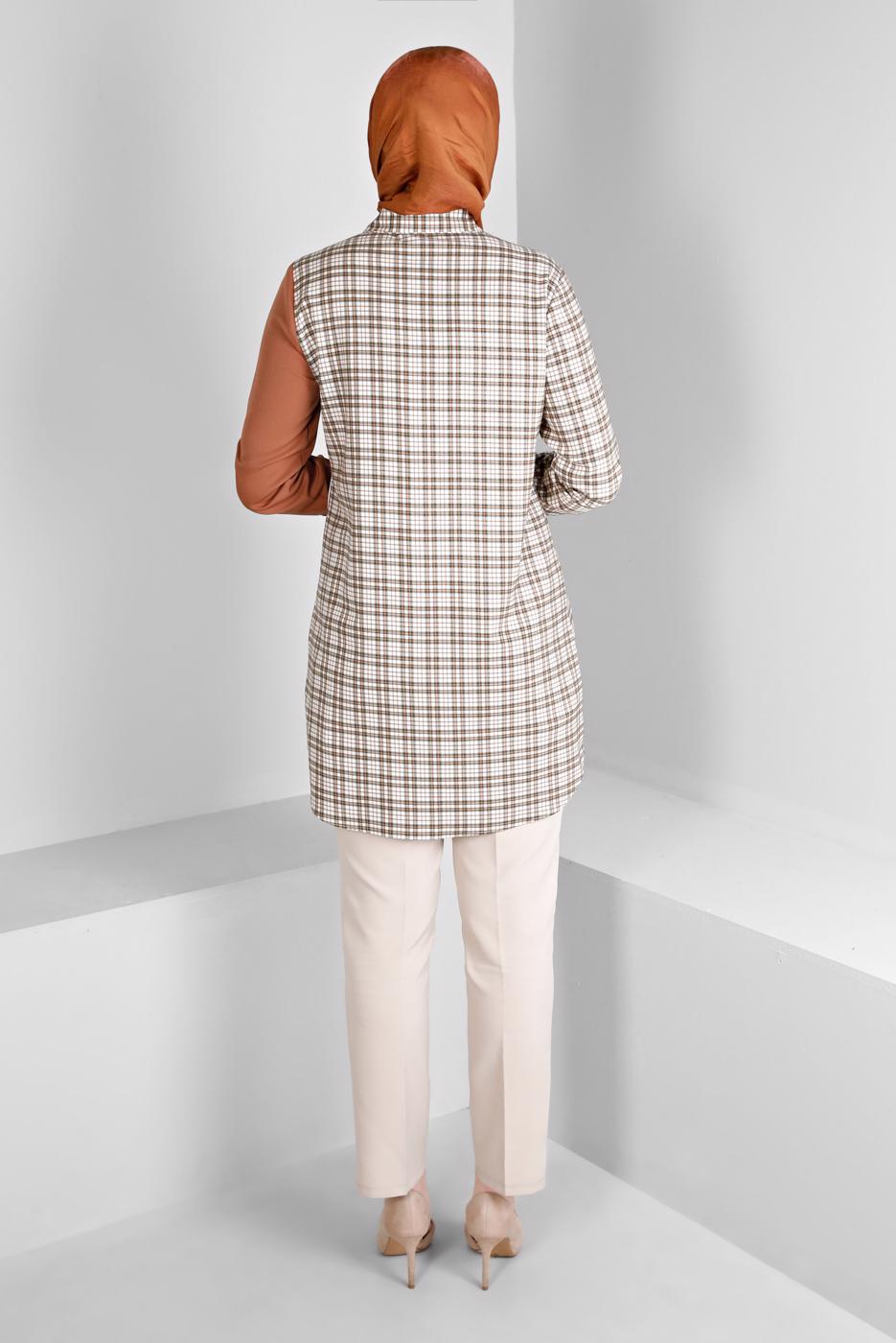 Tesettür giyim KAHVE ALVİNA EKOSE DESENLİ TUNİK T 43396