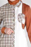 Tesettür giyim KAHVE ALVİNA EKOSE DESENLİ TUNİK T 43396