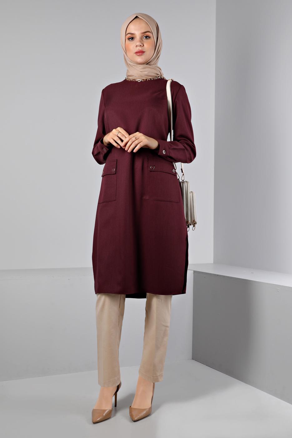 Tesettür giyim MÜRDÜM ALVİNA CEPLİ UZUN TUNİK T 43424