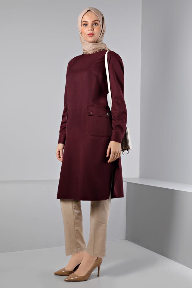 Tesettür giyim MÜRDÜM ALVİNA CEPLİ UZUN TUNİK T 43424 - TRENDTESETTÜR