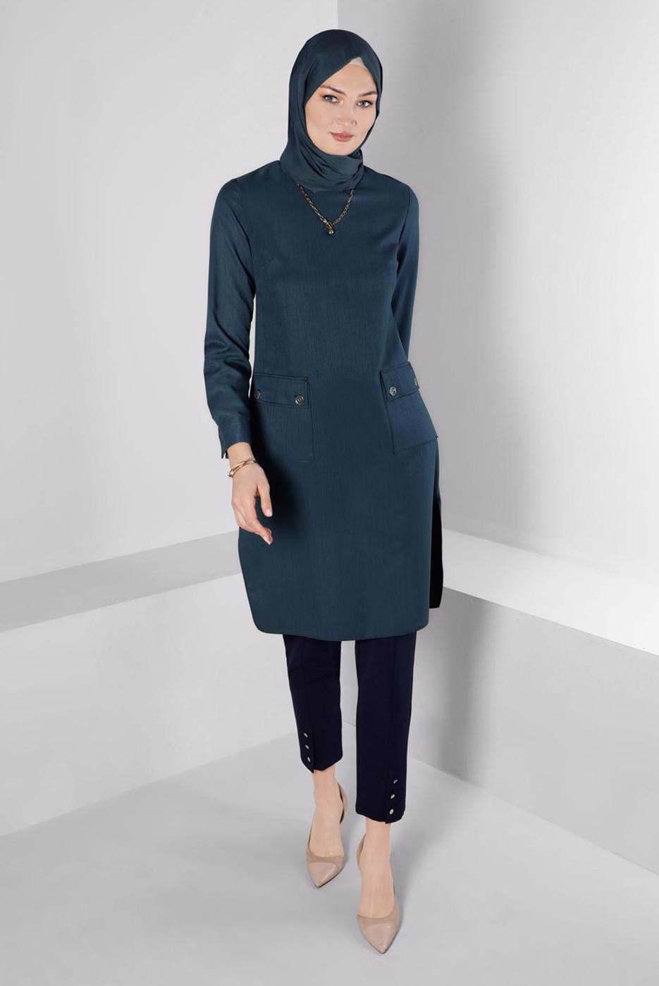 Hijab clothing NAVY BLUE ALVINA TUNIC WITH POCKET DETAIL T 43424