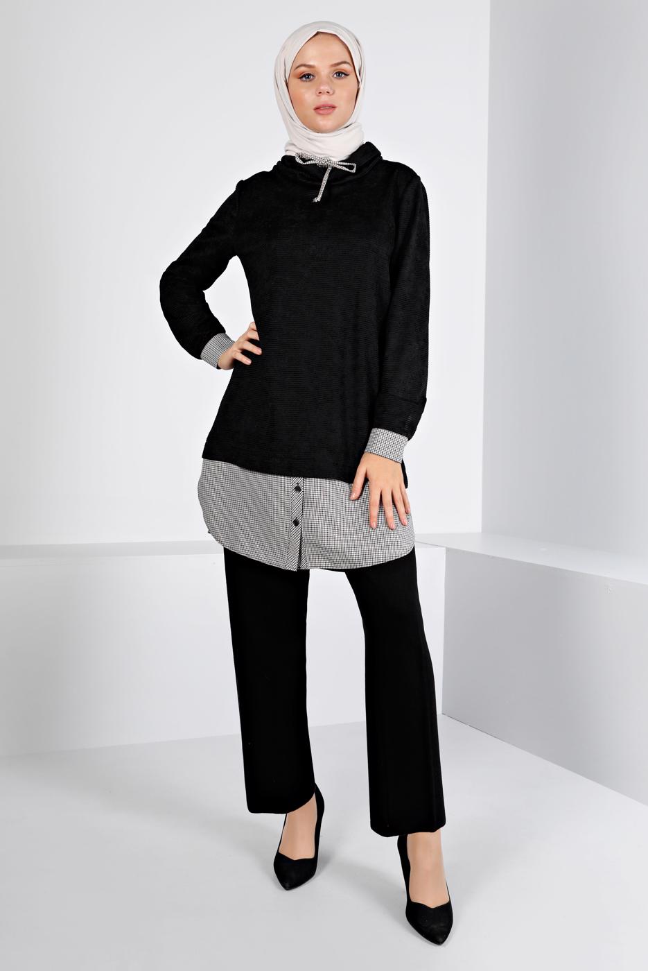 Tesettür giyim SİYAH ALVİNA KADİFE TUNİK T 43438