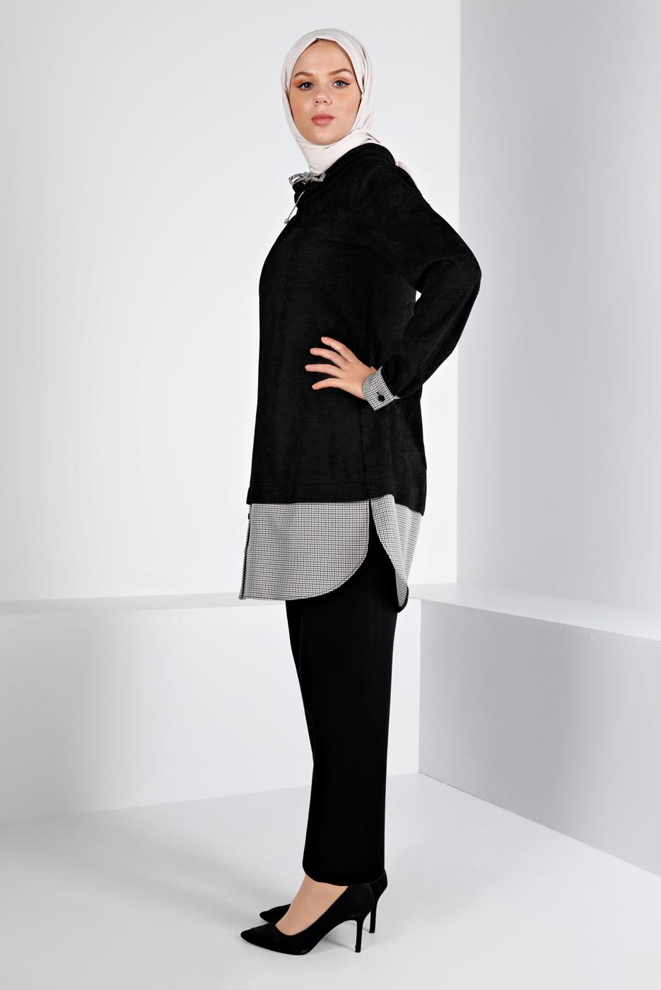 Tesettür giyim SİYAH ALVİNA KADİFE TUNİK T 43438