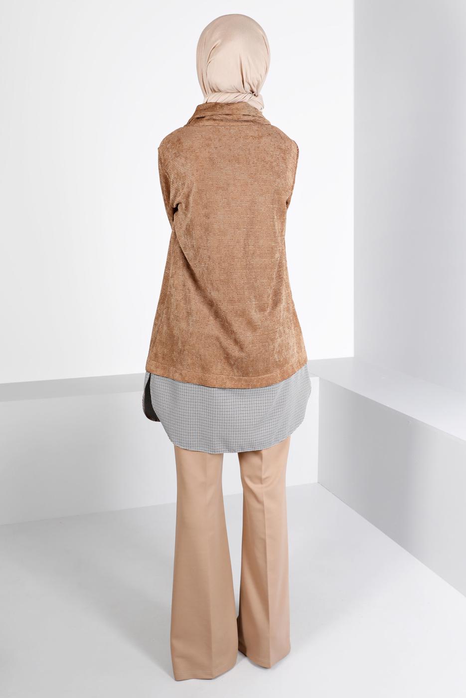 Tesettür giyim KAHVE ALVİNA KADİFE TUNİK T 43438