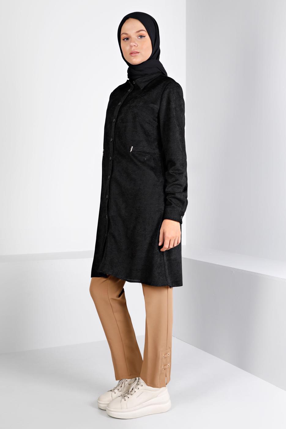 Tesettür giyim SİYAH ALVİNA KADİFE TUNİK T 43441