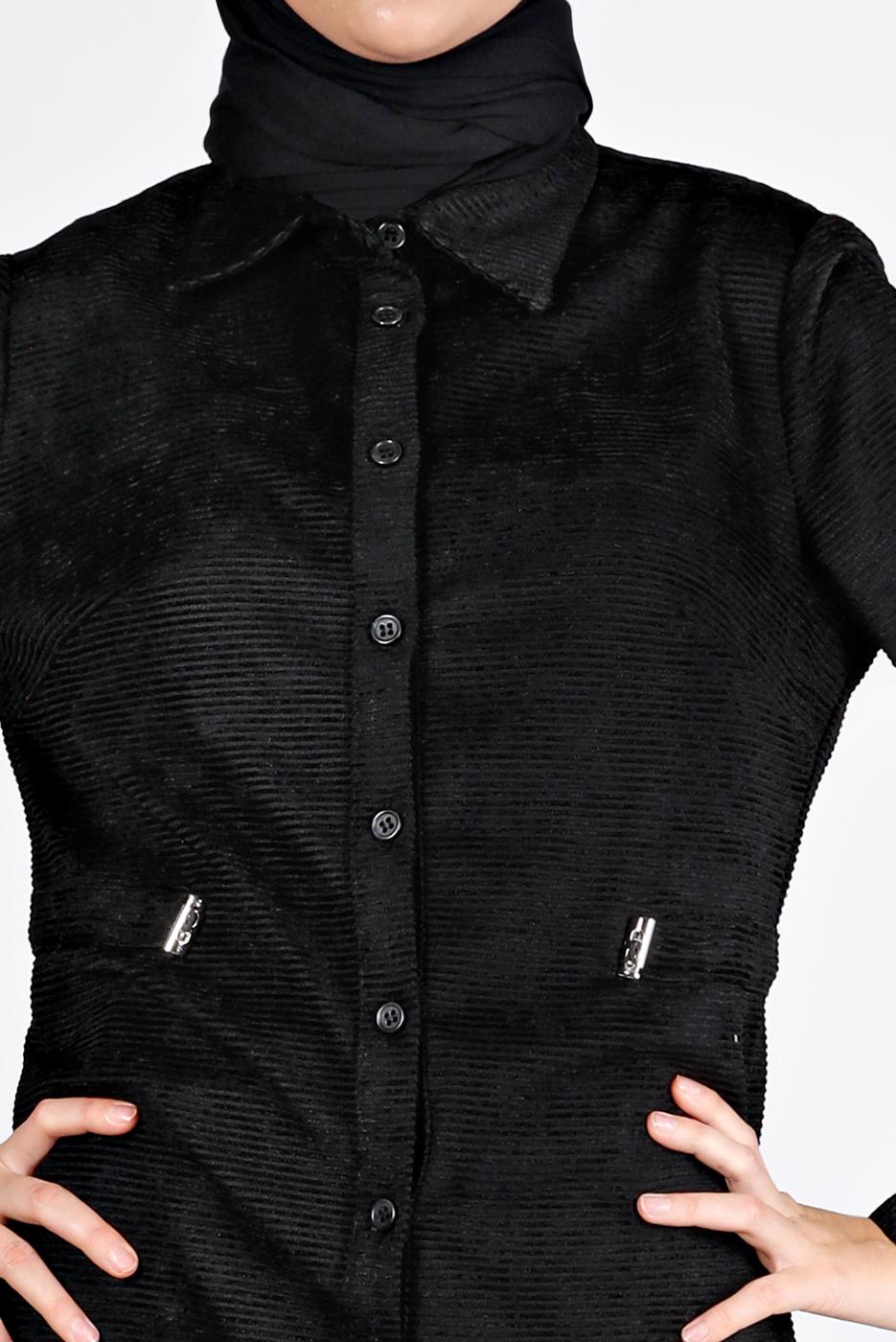 Tesettür giyim SİYAH ALVİNA KADİFE TUNİK T 43441