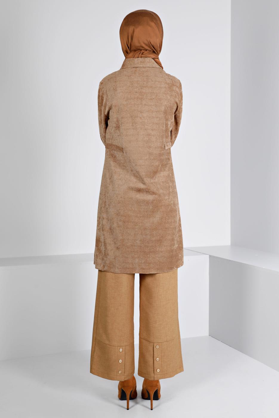 Tesettür giyim KAHVE ALVİNA KADİFE TUNİK T 43441