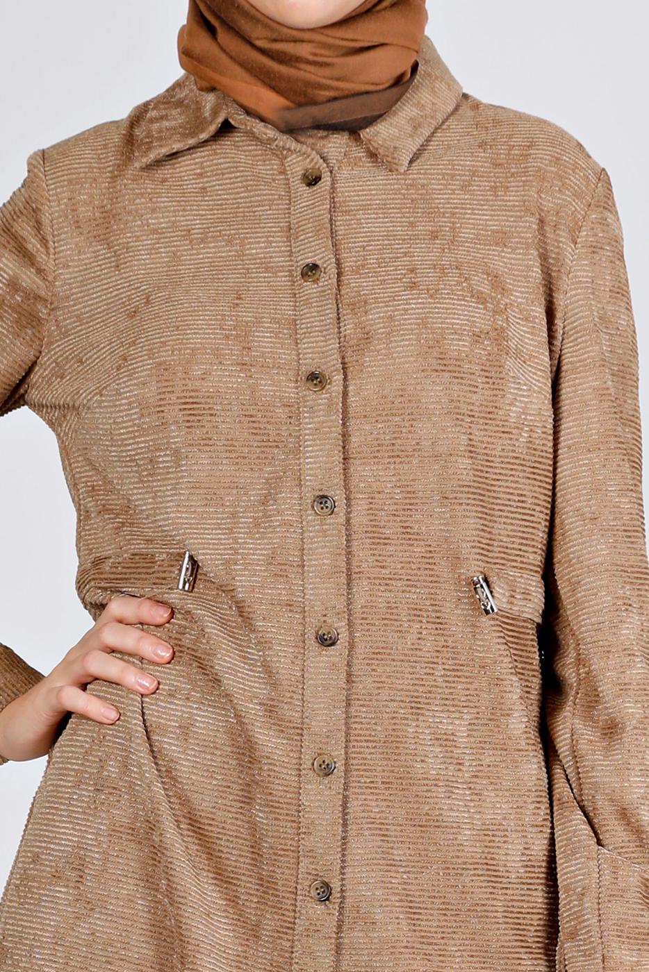 Tesettür giyim KAHVE ALVİNA KADİFE TUNİK T 43441