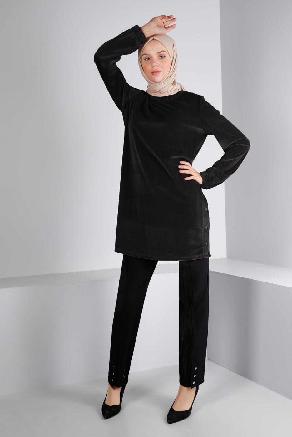 Tesettür giyim SİYAH ALVİNA DÜZ KADİFE TUNİK T 43447