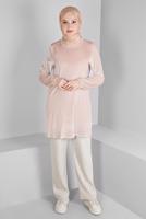 Tesettür giyim PEMBE ALVİNA DÜZ KADİFE TUNİK T 43447