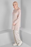 Tesettür giyim PEMBE ALVİNA DÜZ KADİFE TUNİK T 43447