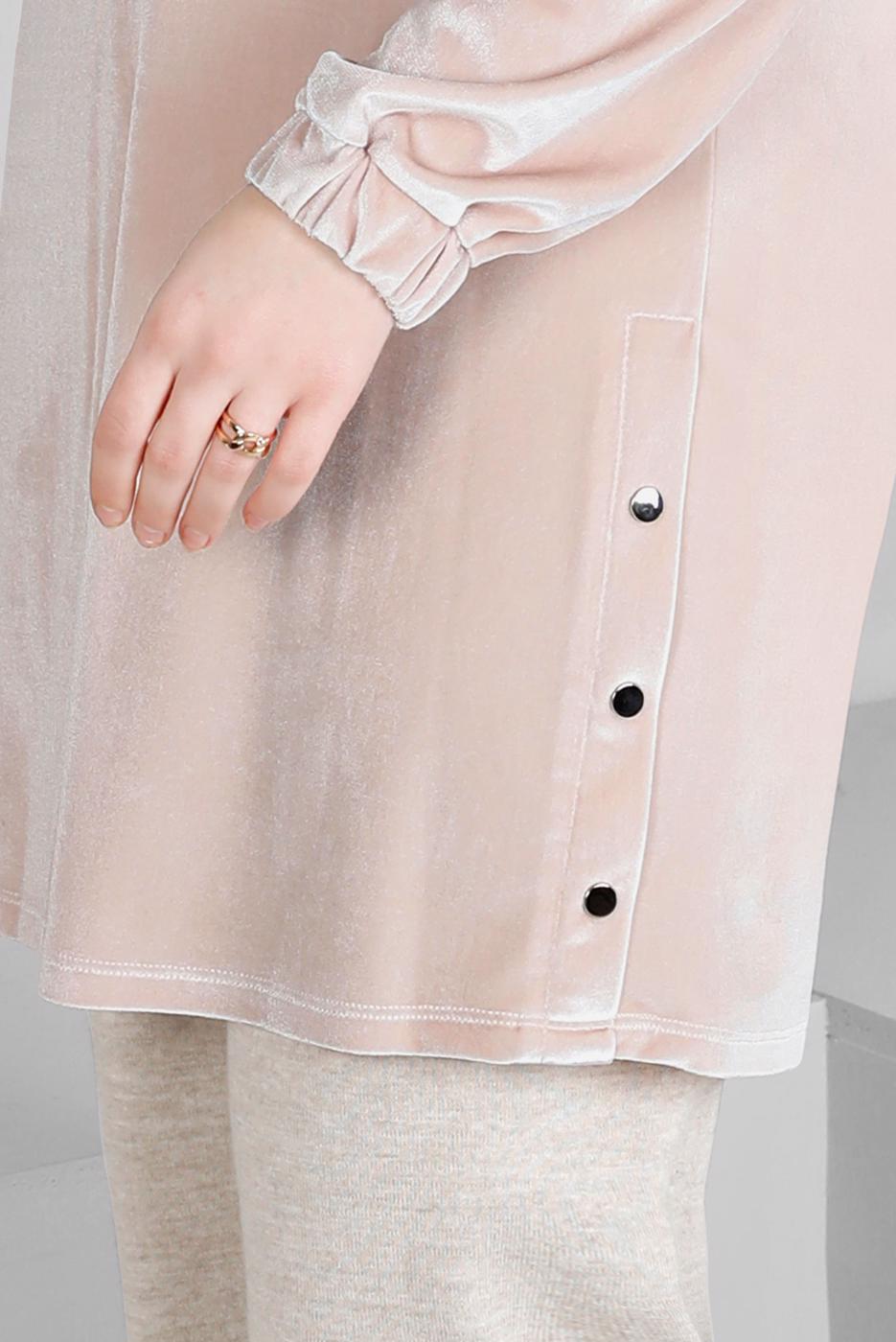 Tesettür giyim PEMBE ALVİNA DÜZ KADİFE TUNİK T 43447