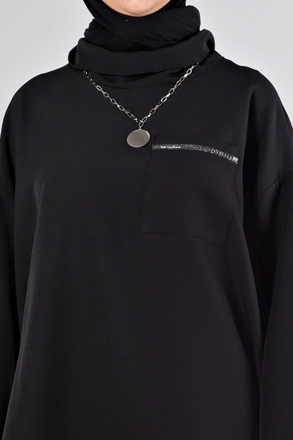 Tesettür giyim SİYAH ALVİNA DEGAJE YAKA TUNİK T 43453