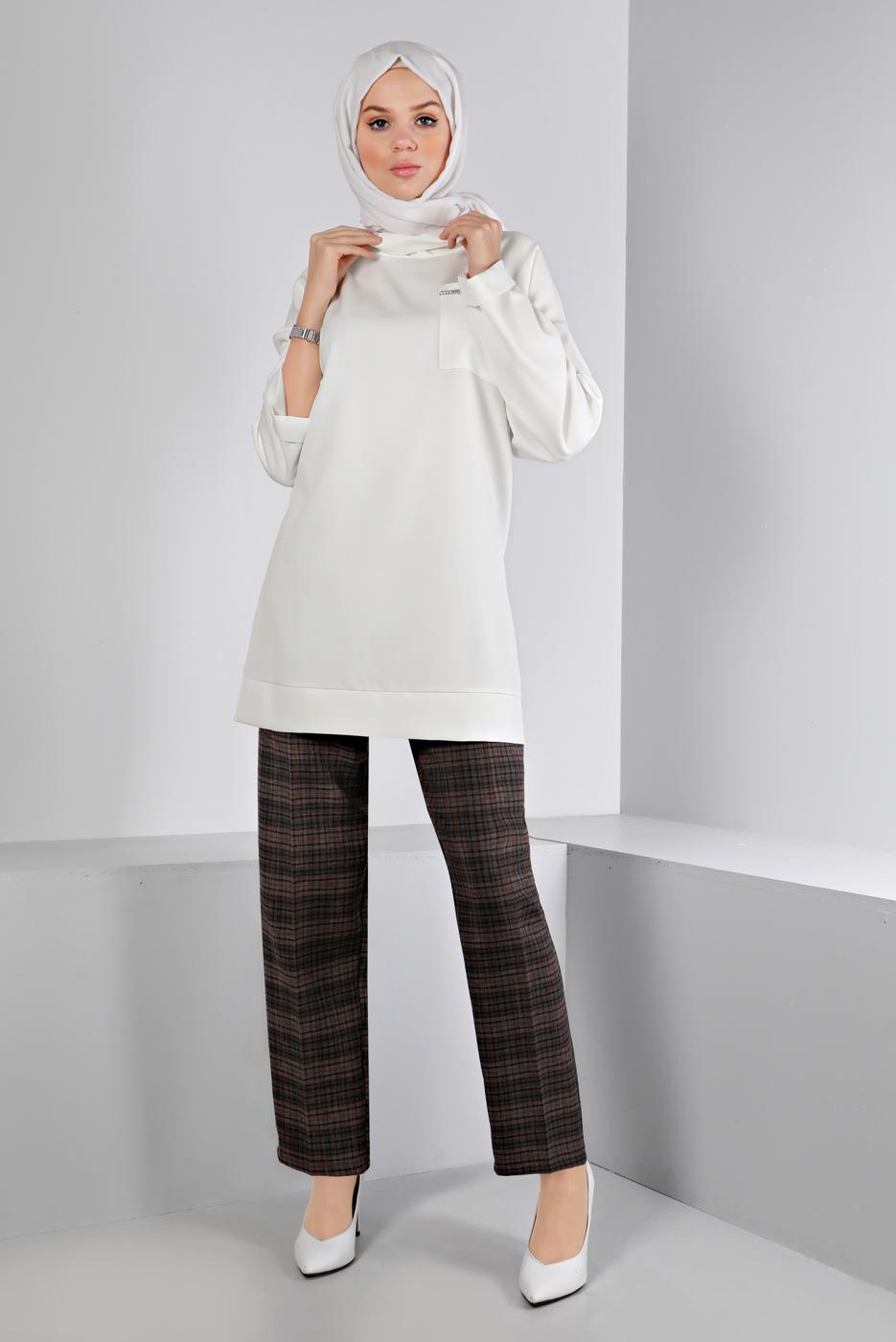 Tesettür giyim KREM ALVİNA DEGAJE YAKA TUNİK T 43453