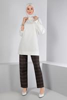 Tesettür giyim KREM ALVİNA DEGAJE YAKA TUNİK T 43453