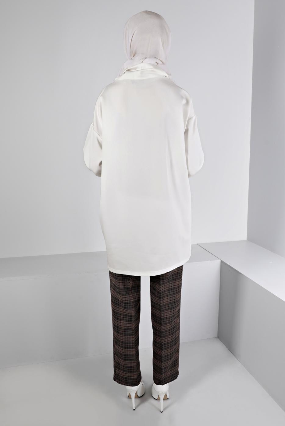 Tesettür giyim KREM ALVİNA DEGAJE YAKA TUNİK T 43453