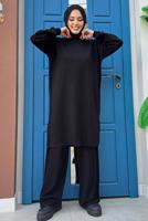 Tesettür giyim SİYAH UZUN TRİKO TUNİK T 51222