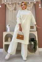 Tesettür giyim EKRU UZUN TRİKO TUNİK T 51222