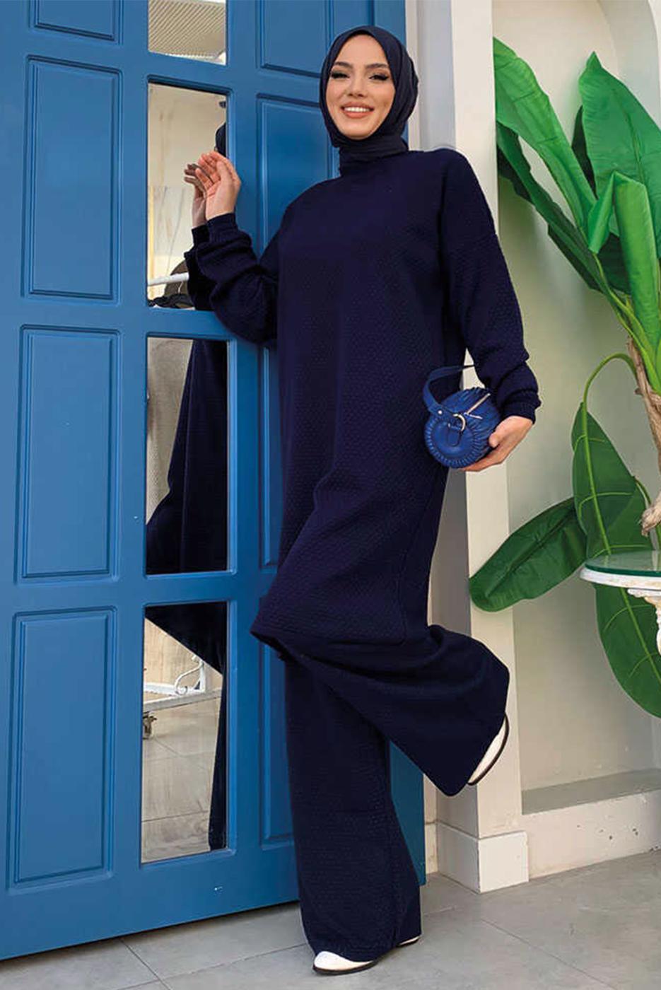 Tesettür giyim LACİVERT UZUN TRİKO TUNİK T 51222