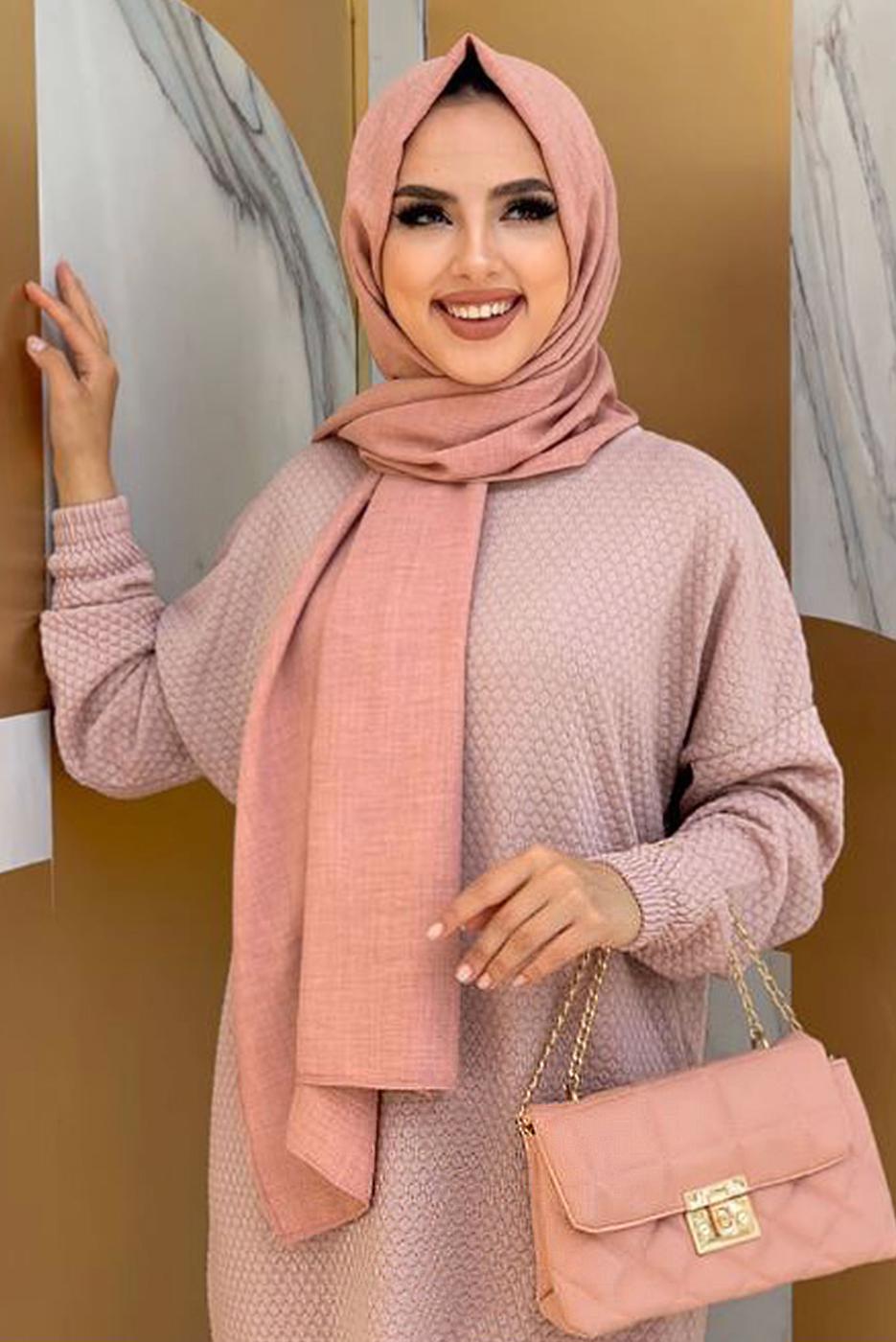 Tesettür giyim PUDRA UZUN TRİKO TUNİK T 51222