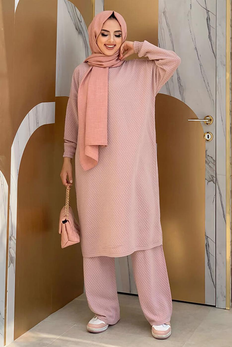 Tesettür giyim PUDRA UZUN TRİKO TUNİK T 51222