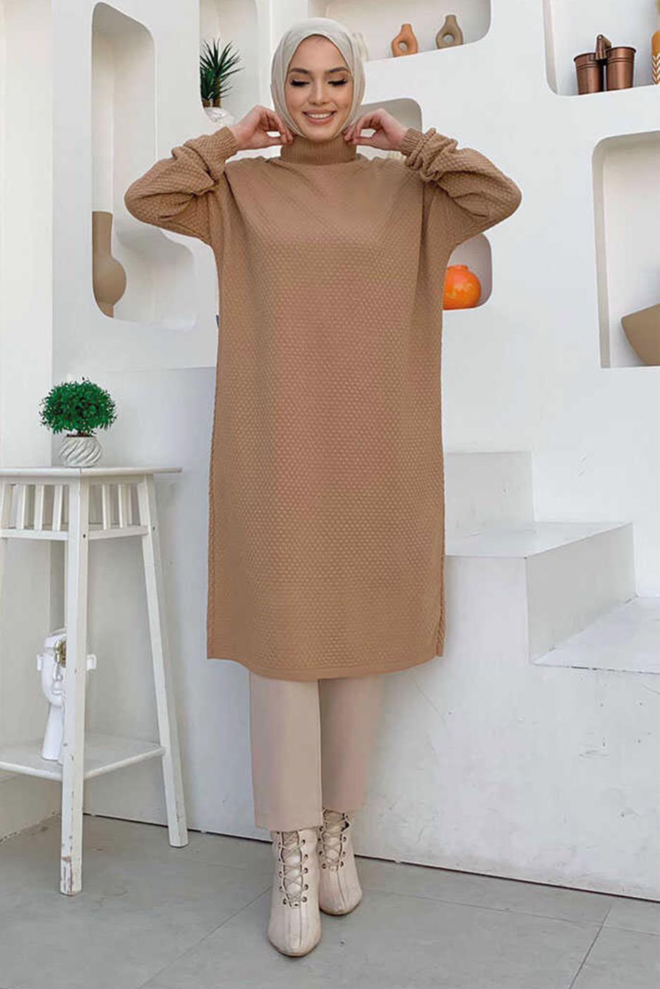 Tesettür giyim TABA UZUN TRİKO TUNİK T 51222