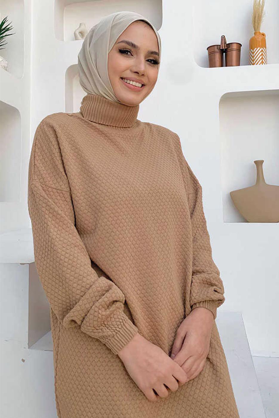 Tesettür giyim TABA UZUN TRİKO TUNİK T 51222