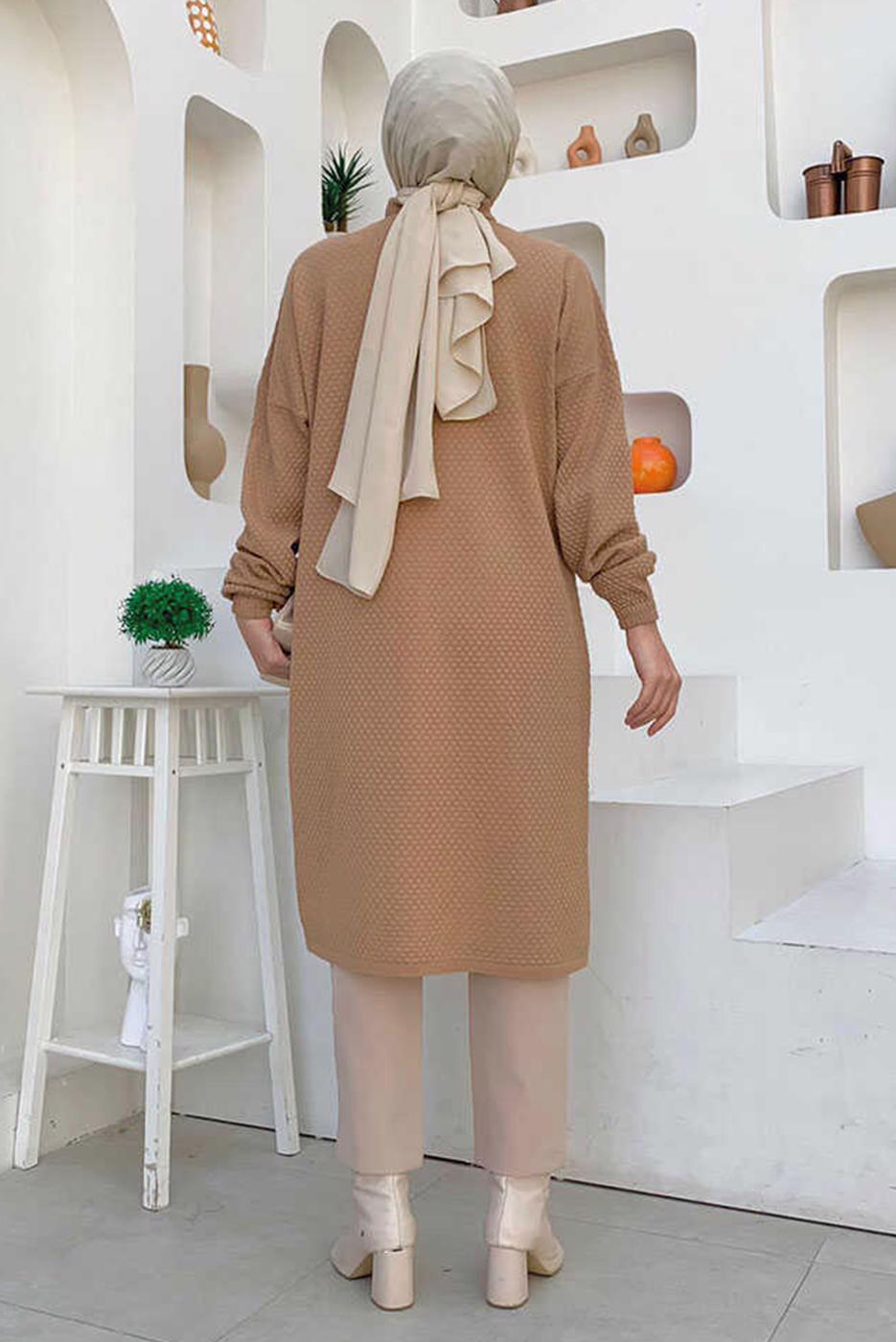 Tesettür giyim TABA UZUN TRİKO TUNİK T 51222