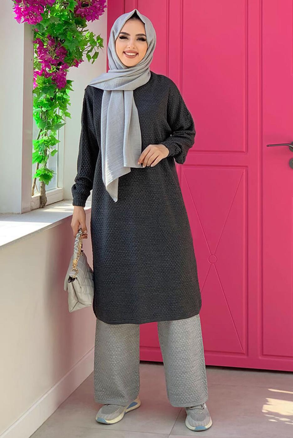 Tesettür giyim GRİ UZUN TRİKO TUNİK T 51222