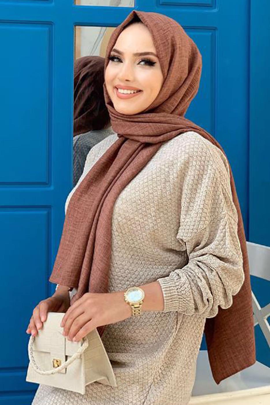 Tesettür giyim BEJ UZUN TRİKO TUNİK T 51222