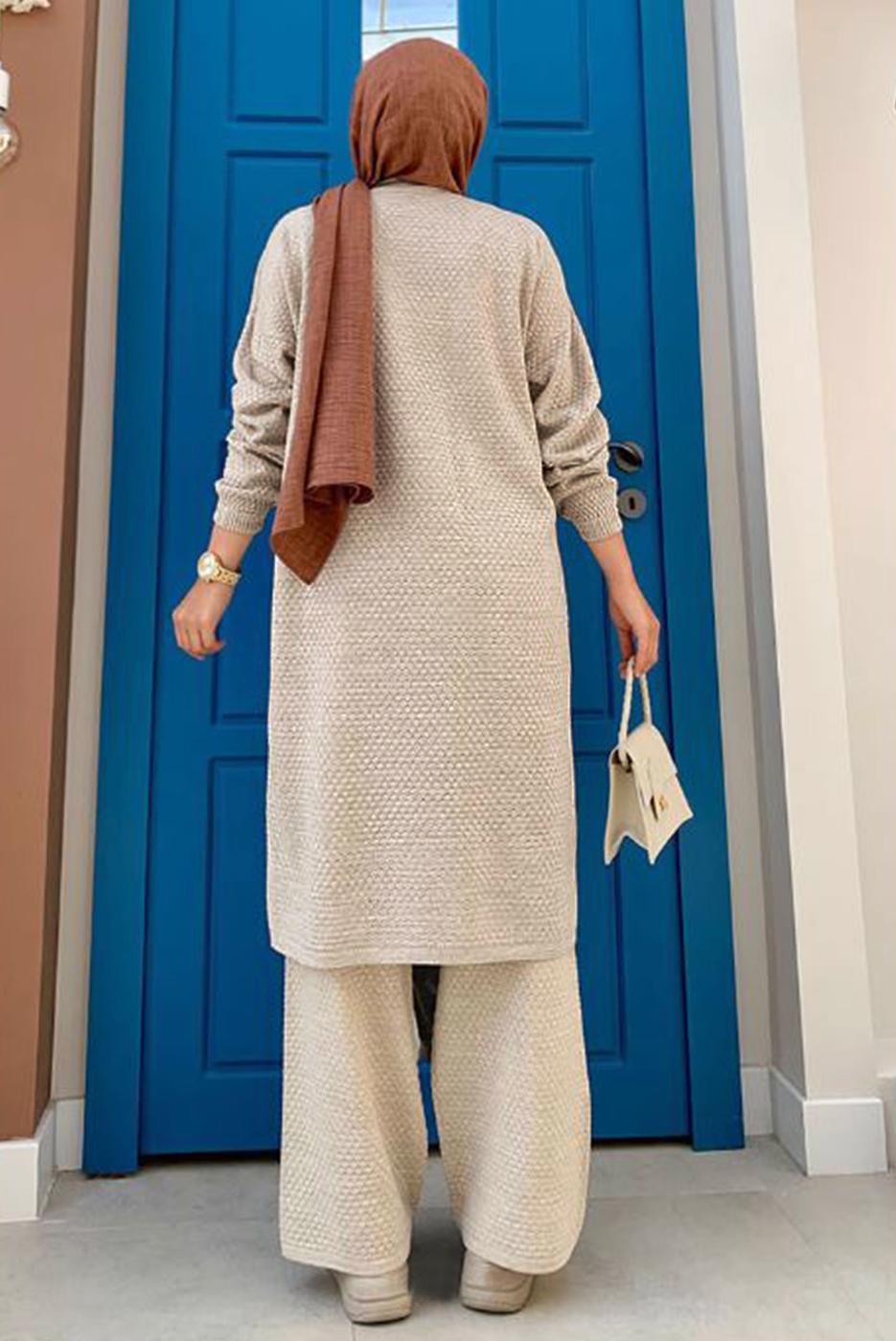 Tesettür giyim BEJ UZUN TRİKO TUNİK T 51222