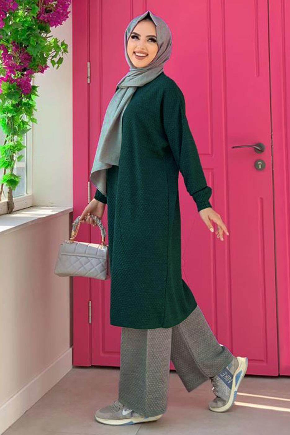 Tesettür giyim YEŞİL UZUN TRİKO TUNİK T 51222