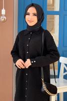 Tesettür giyim SİYAH CEPLİ DÜĞMELİ KAPİTONE TUNİK 5216