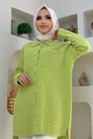 Tesettür giyim YEŞİL CEPLİ DÜĞMELİ KAPİTONE TUNİK 5216