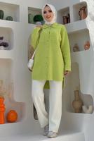 Tesettür giyim YEŞİL CEPLİ DÜĞMELİ KAPİTONE TUNİK 5216