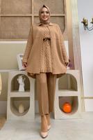 Tesettür giyim TABA CEPLİ DÜĞMELİ KAPİTONE TUNİK 5216