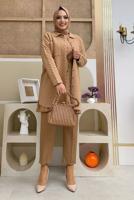 Tesettür giyim TABA CEPLİ DÜĞMELİ KAPİTONE TUNİK 5216