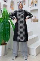 Tesettür giyim SİYAH BAKLAVA DESENLİ TRİKO TUNİK T 53112