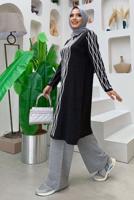 Tesettür giyim SİYAH BAKLAVA DESENLİ TRİKO TUNİK T 53112