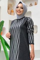 Tesettür giyim GRİ BAKLAVA DESENLİ TRİKO TUNİK T 53112