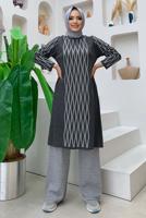 Tesettür giyim GRİ BAKLAVA DESENLİ TRİKO TUNİK T 53112