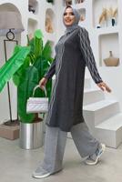 Tesettür giyim GRİ BAKLAVA DESENLİ TRİKO TUNİK T 53112