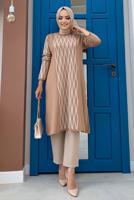 Tesettür giyim TABA BAKLAVA DESENLİ TRİKO TUNİK T 53112