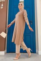 Tesettür giyim TABA BAKLAVA DESENLİ TRİKO TUNİK T 53112