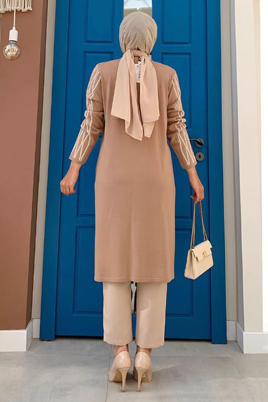 Tesettür giyim TABA BAKLAVA DESENLİ TRİKO TUNİK T 53112