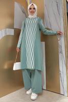 Tesettür giyim YEŞİL BAKLAVA DESENLİ TRİKO TUNİK T 53112