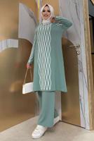 Tesettür giyim YEŞİL BAKLAVA DESENLİ TRİKO TUNİK T 53112