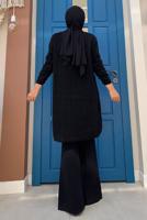 Tesettür giyim SİYAH KENDİNDEN DESENLİ TRİKO TUNİK 54102 